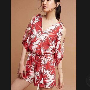 Bishop + Young for Anthropologie romper in a size large. Red and white palms